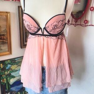 Pink Sheer Babydoll Lingerie